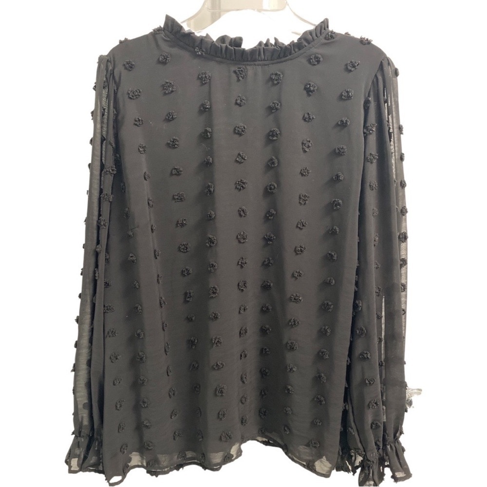 Andrée by Unit Black Long Sleeve Swiss Dot Top Size 1X